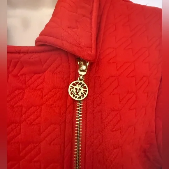 Anne Klein Red Quilted Moto Jacket Zip Front Size M - Picture 7 of 10